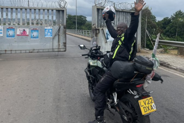 Live: London-Lagos Biker, Kunle Adeyanju, Arrives Seme Border